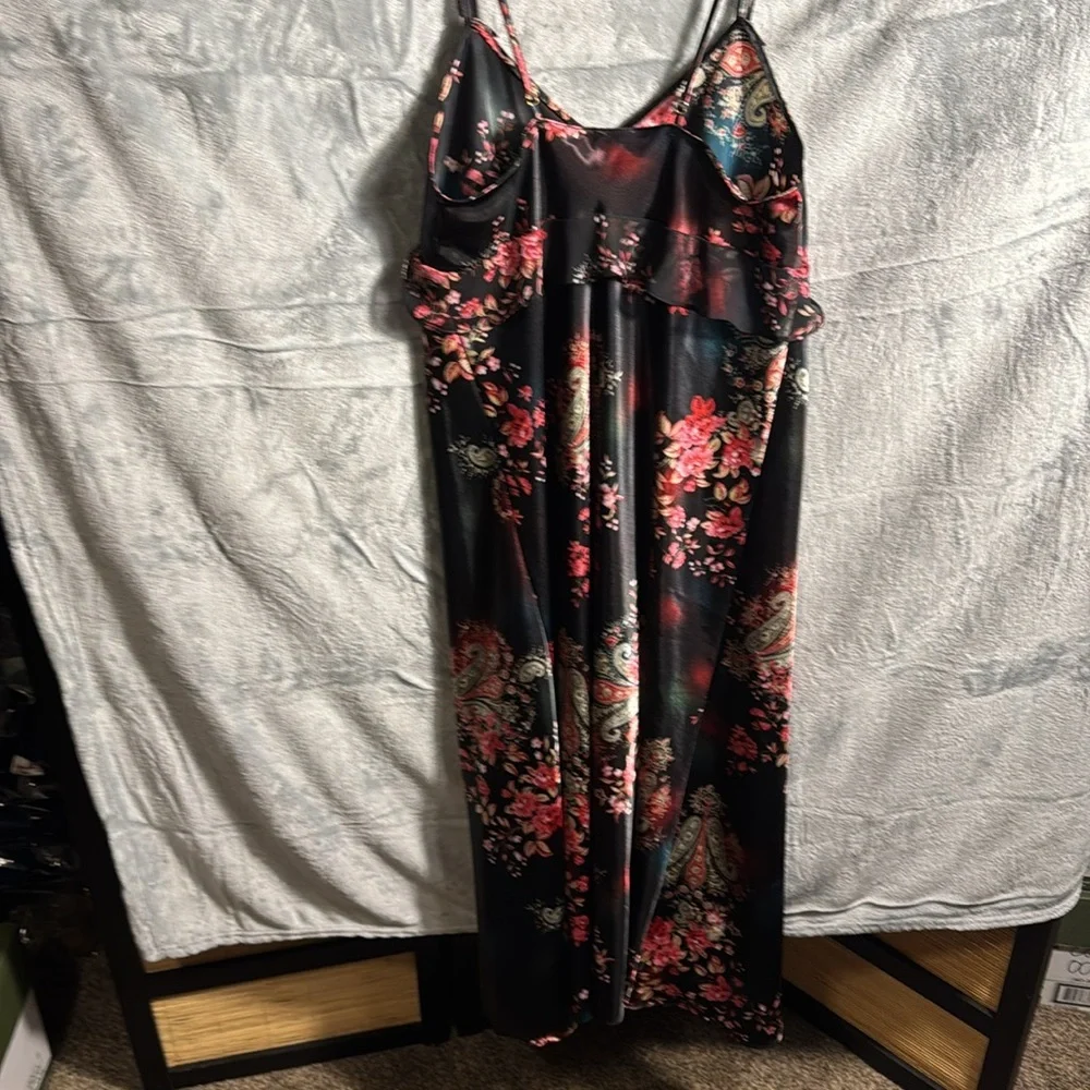 slip nightgown dress matching robe floral black size 10/12 m Y2K romantic nighty